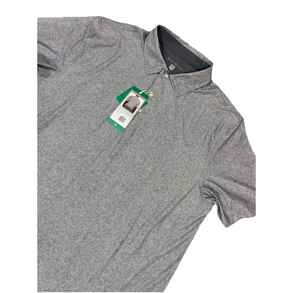 Hickey Freeman Golf Polo Mens XL‎ Gray New Geometric Stretch Wicking UPF 30